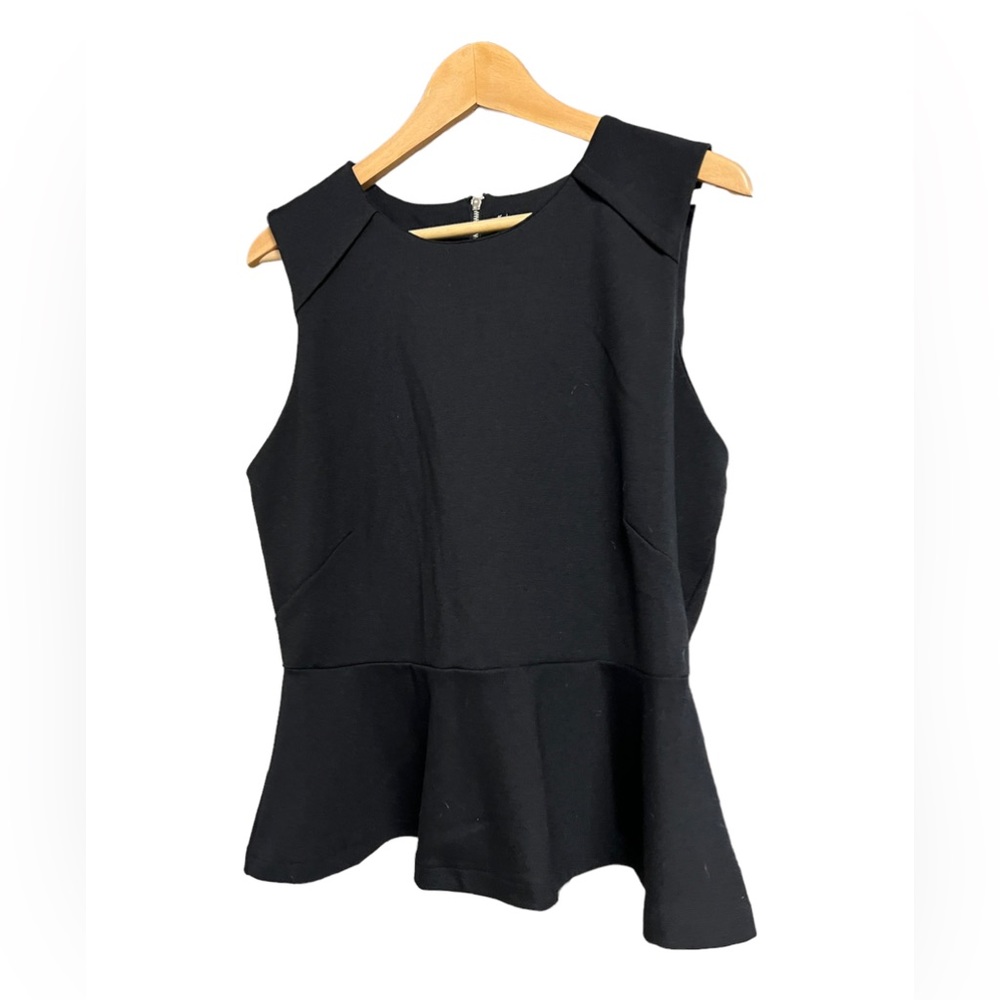 Ponte stretch peplum tank with full zip back in black